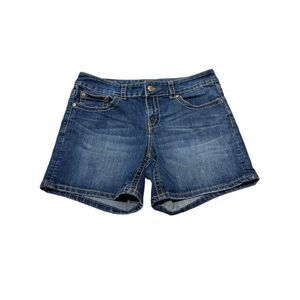 Seven7 Womens Mid-Rise Flat Front Bermuda Denim Shorts Blue Medium Wash Size 12